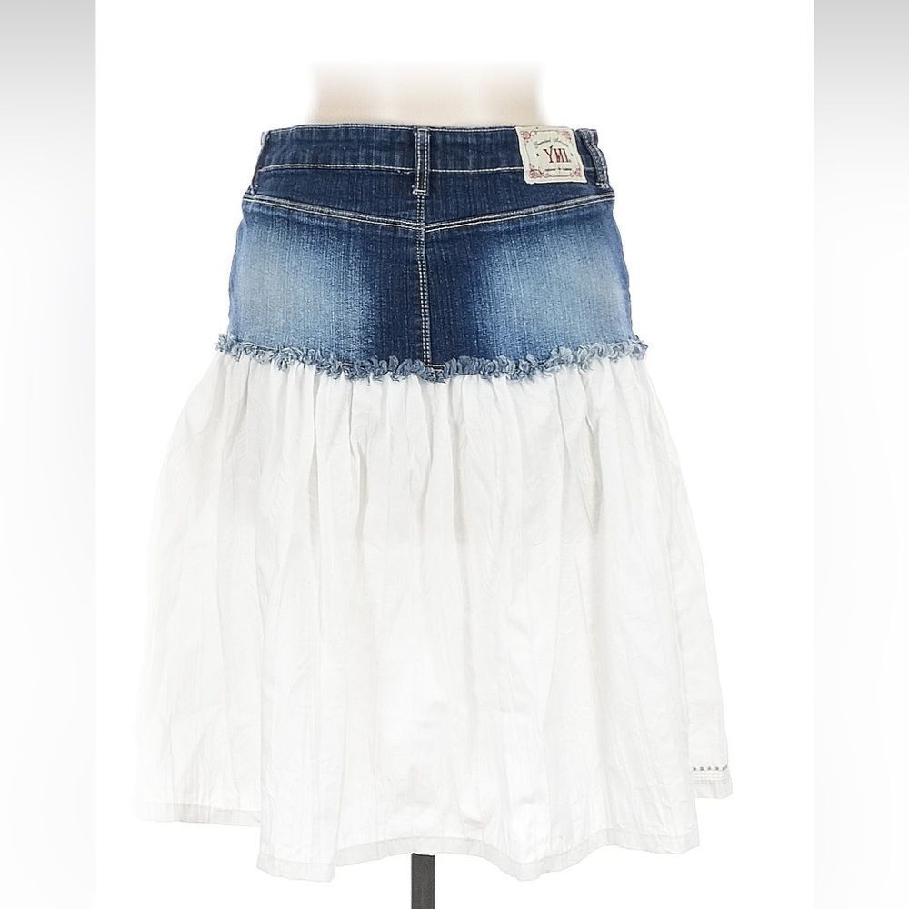 VTG YMI Lace Ruffle Denim Midi Skirt y2k 2000s 90s Western Mixed Peasant Cotton - Picture 3 of 16